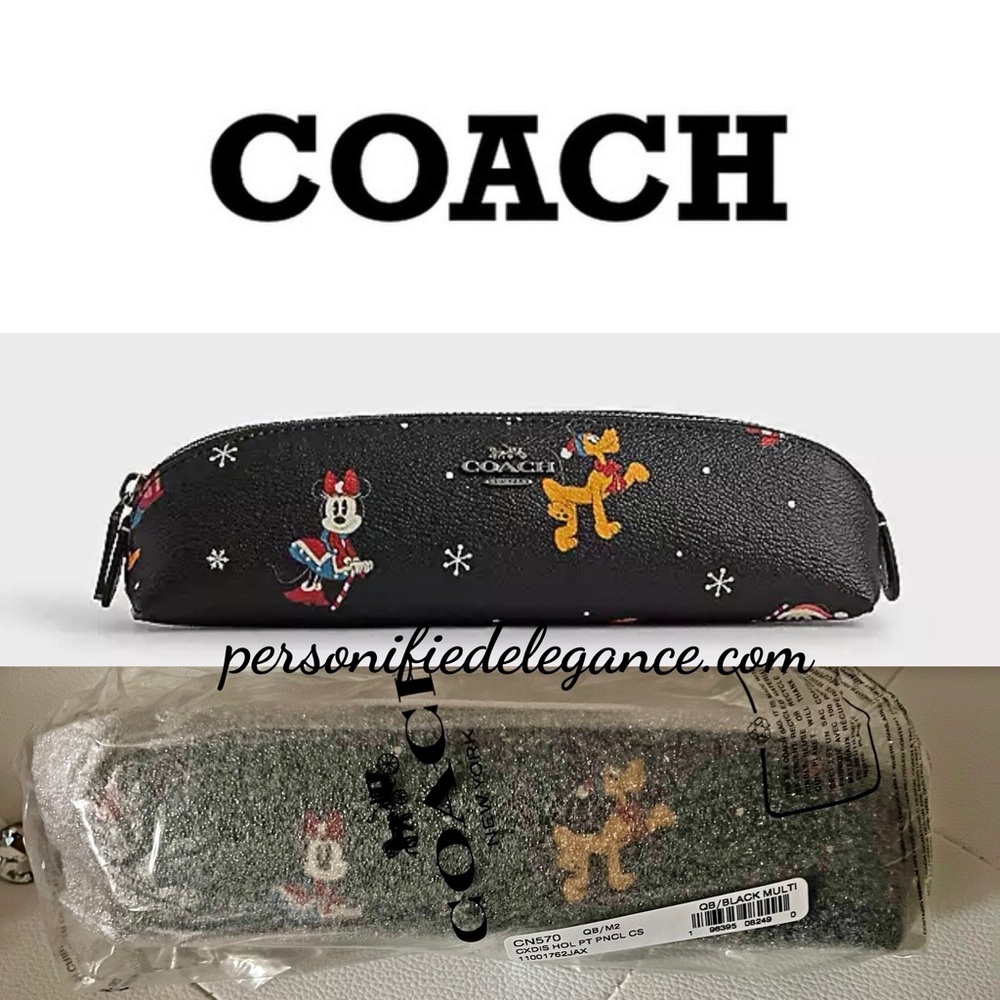 NEW Coach Disney X Coach Holiday Print Coated Canvas Pencil Case/Makeup Bag